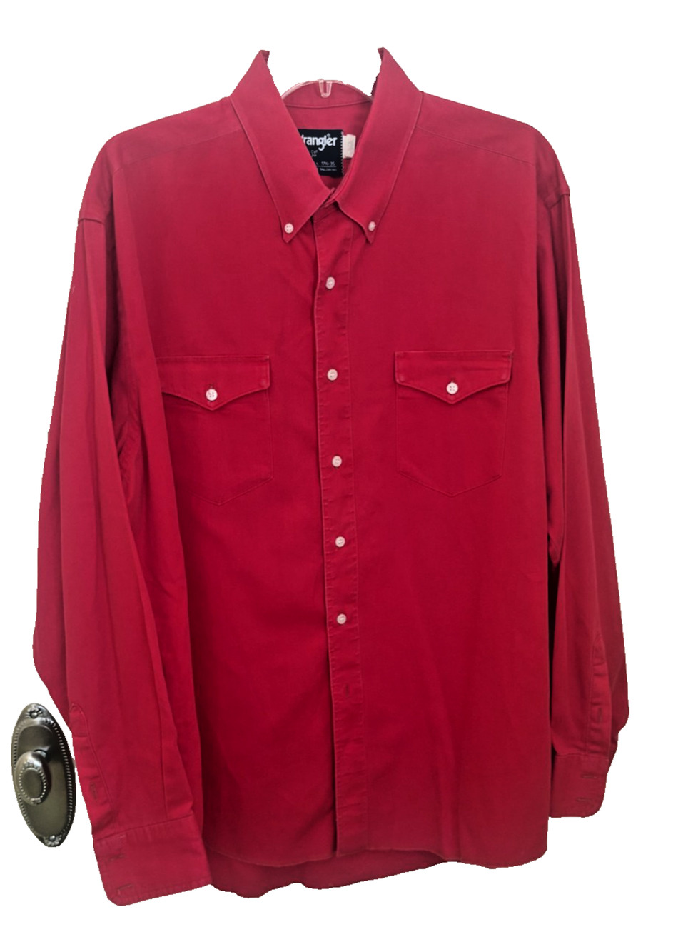 Wrangler Shirt Men 17.5x35 Red Cowboy Cut X Long Tail Pearl Snap Brushpopper VTG